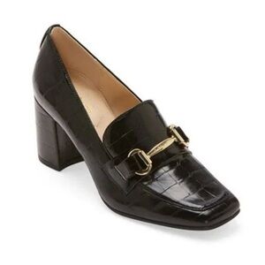 Liz Claiborne Black Croc-Embossed Heels with Gold Accent